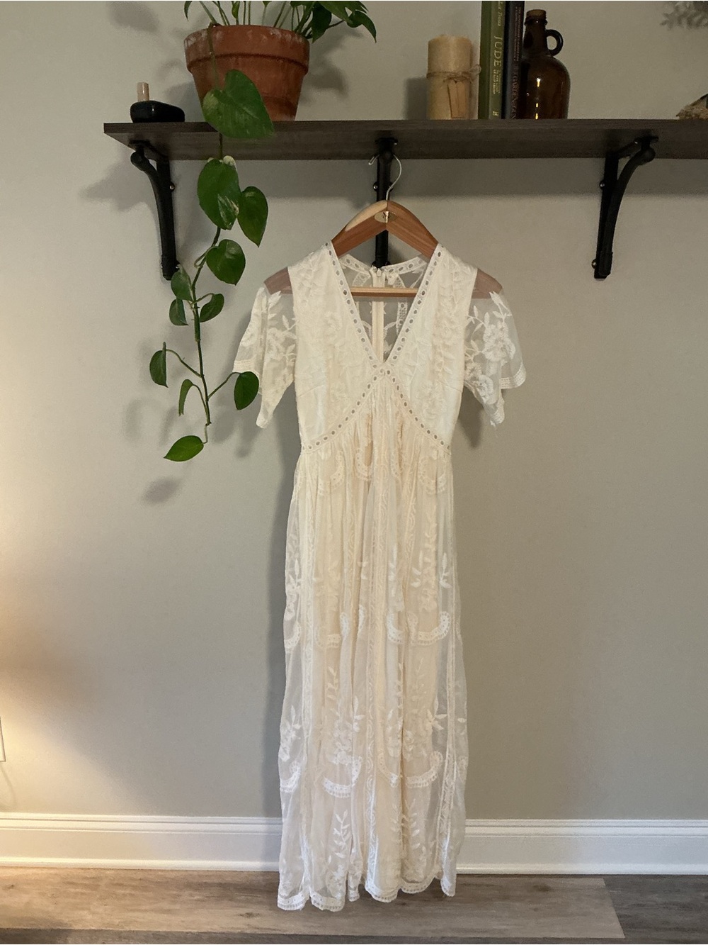 Pinkblush Cream Boho Lace Maxi Dress